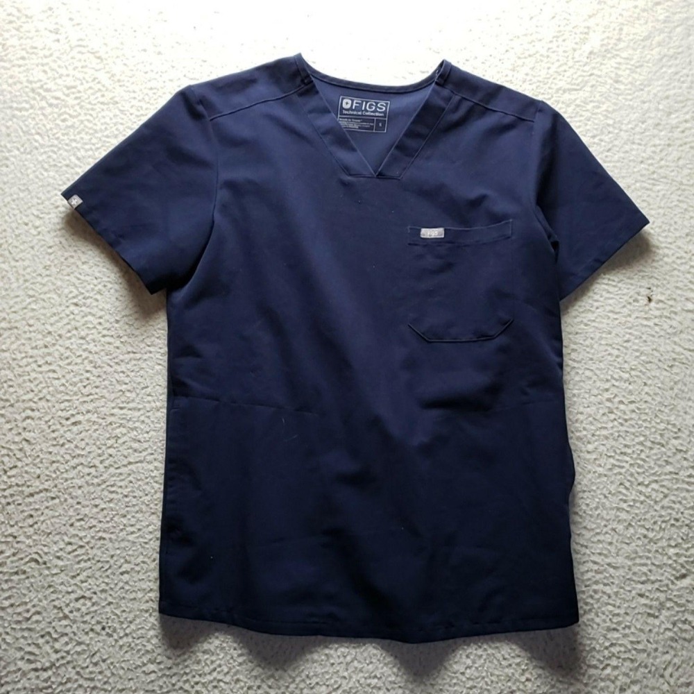 FIGS Shirt Mens Small Blue V-Neck Scrub Top Pocket Tagless Stretch Medical